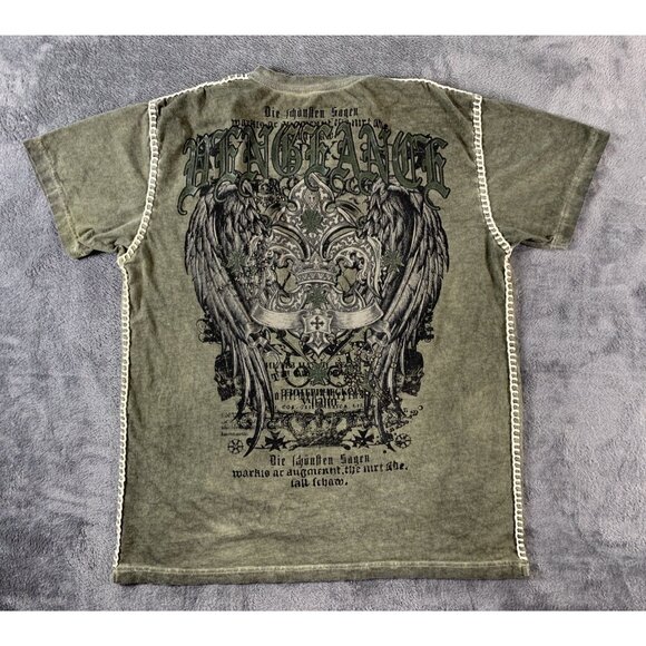 Raw State Premium Graphic TShirt XXL V-Neck Gothic Cross Fleur De Lis Y2K Grunge - Picture 2 of 7